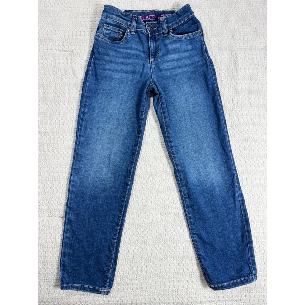 Children's Place Girls Straight‎ Jeans Size 8 Adjustable Waist Dark Wash Blue